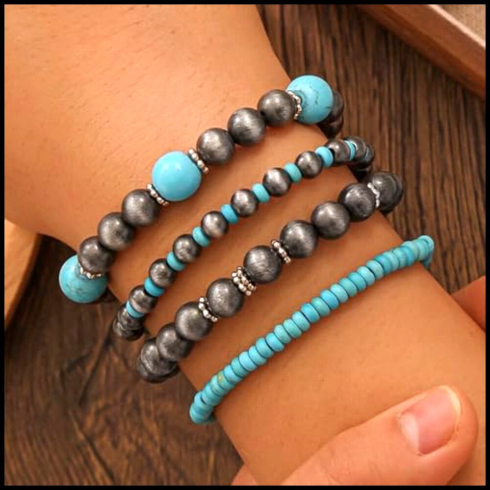Boho Turquoise Stretch Bracelet Stackable Vintage… - image 3